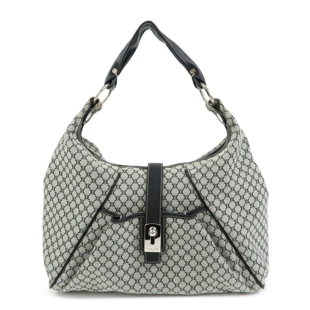 Celine Macadam & Leather Shoulder Bag Gray